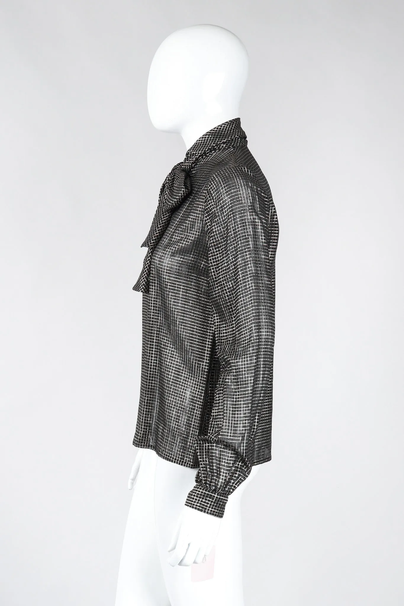 Gold Graph Check Bow Blouse