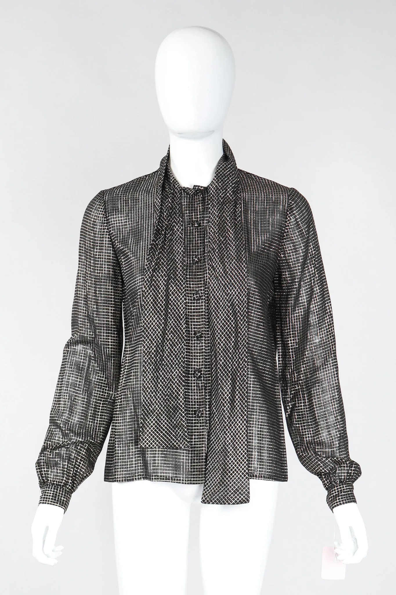 Gold Graph Check Bow Blouse
