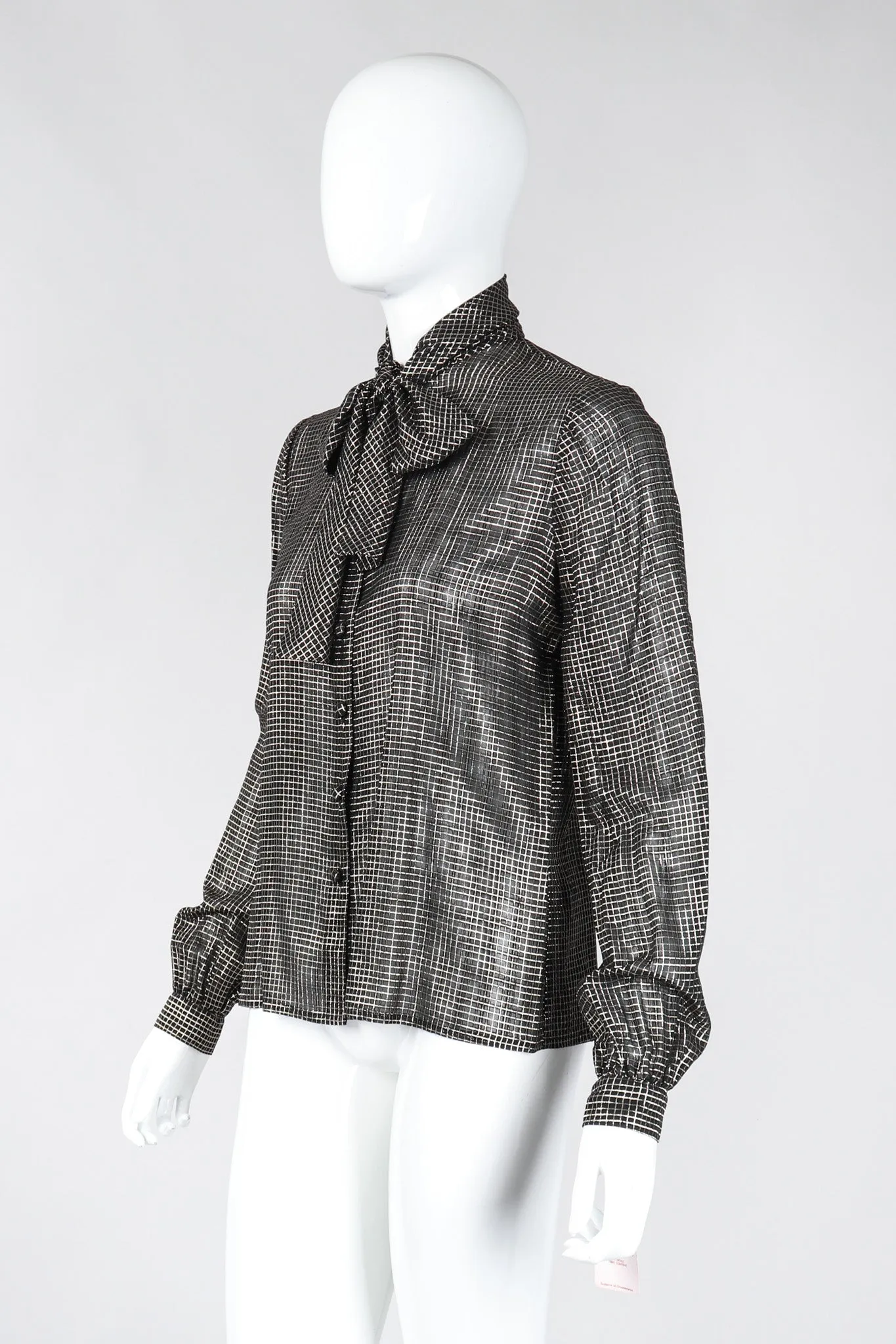 Gold Graph Check Bow Blouse