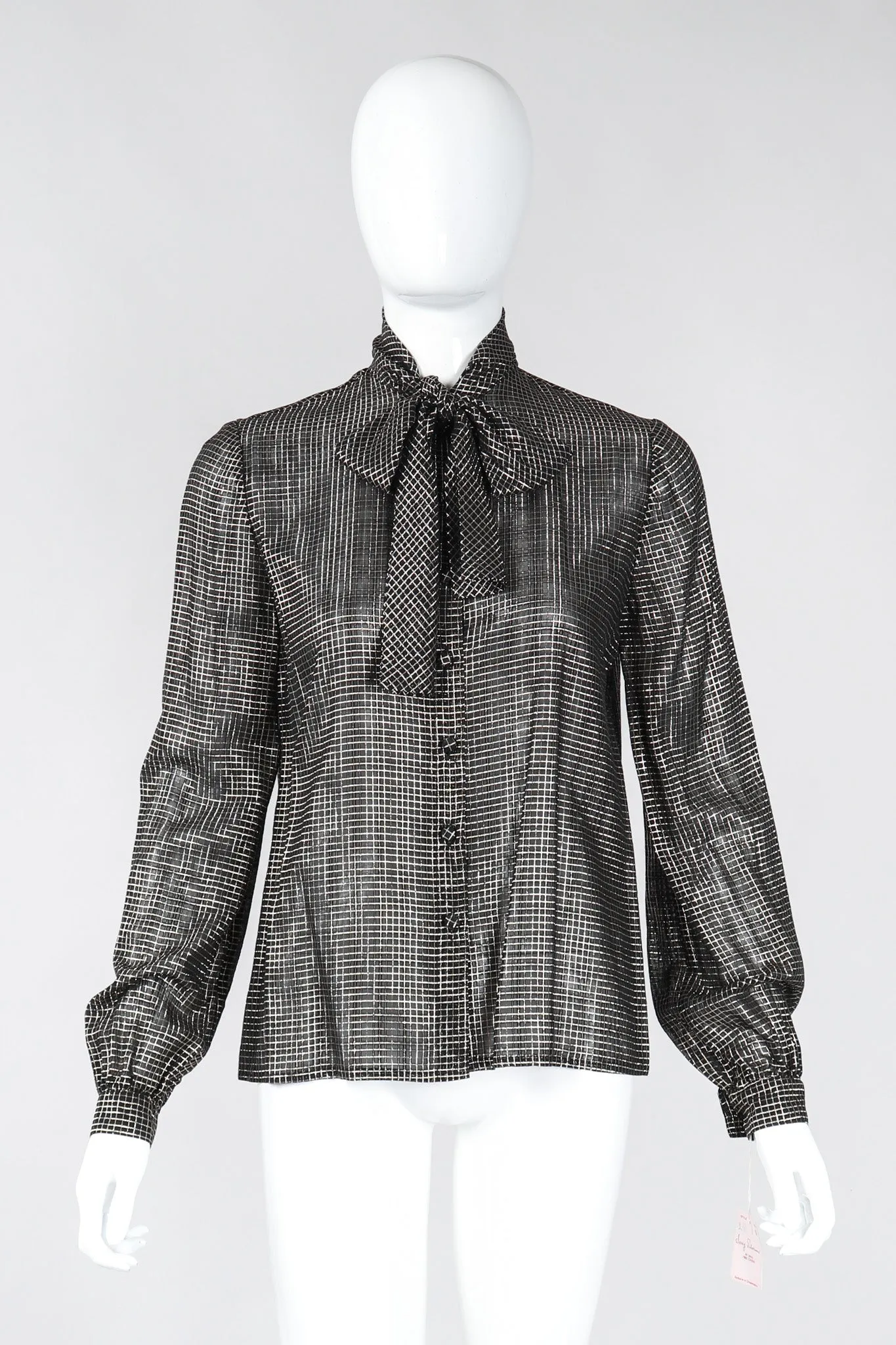 Gold Graph Check Bow Blouse