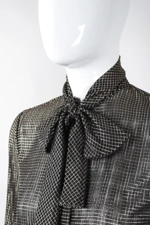 Gold Graph Check Bow Blouse