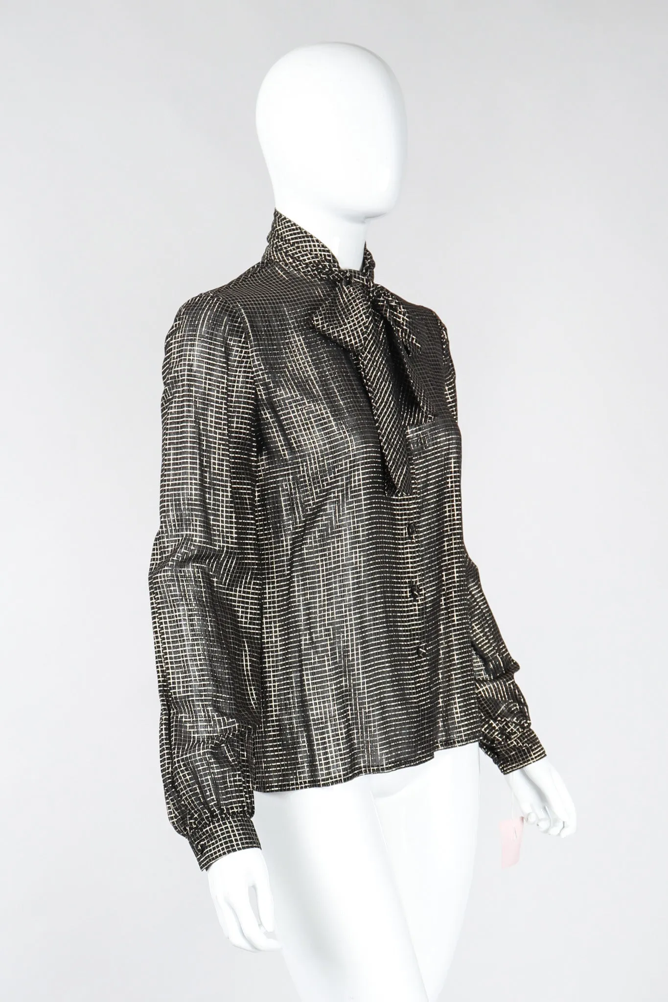 Gold Graph Check Bow Blouse