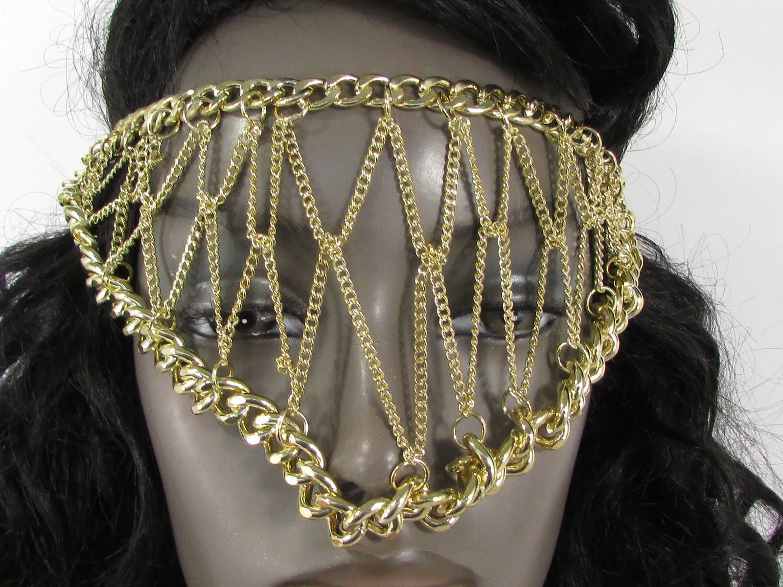 Gold Metal Head Chain Eye Cover Half Face Elastic Mask Thick Halloween