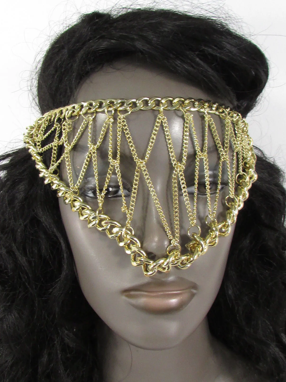 Gold Metal Head Chain Eye Cover Half Face Elastic Mask Thick Halloween