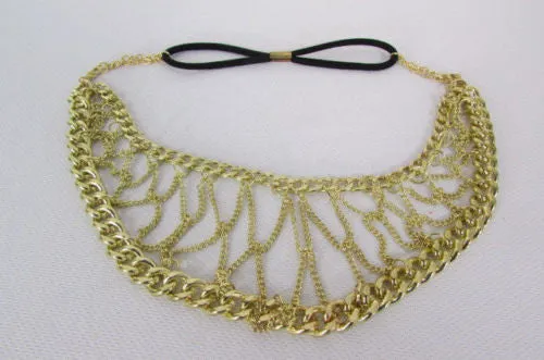 Gold Metal Head Chain Eye Cover Half Face Elastic Mask Thick Halloween