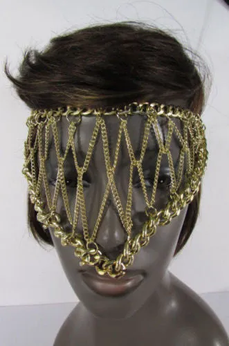 Gold Metal Head Chain Eye Cover Half Face Elastic Mask Thick Halloween