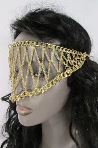 Gold Metal Head Chain Eye Cover Half Face Elastic Mask Thick Halloween