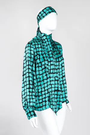 Graphic Silk Bow Blouse & Tie
