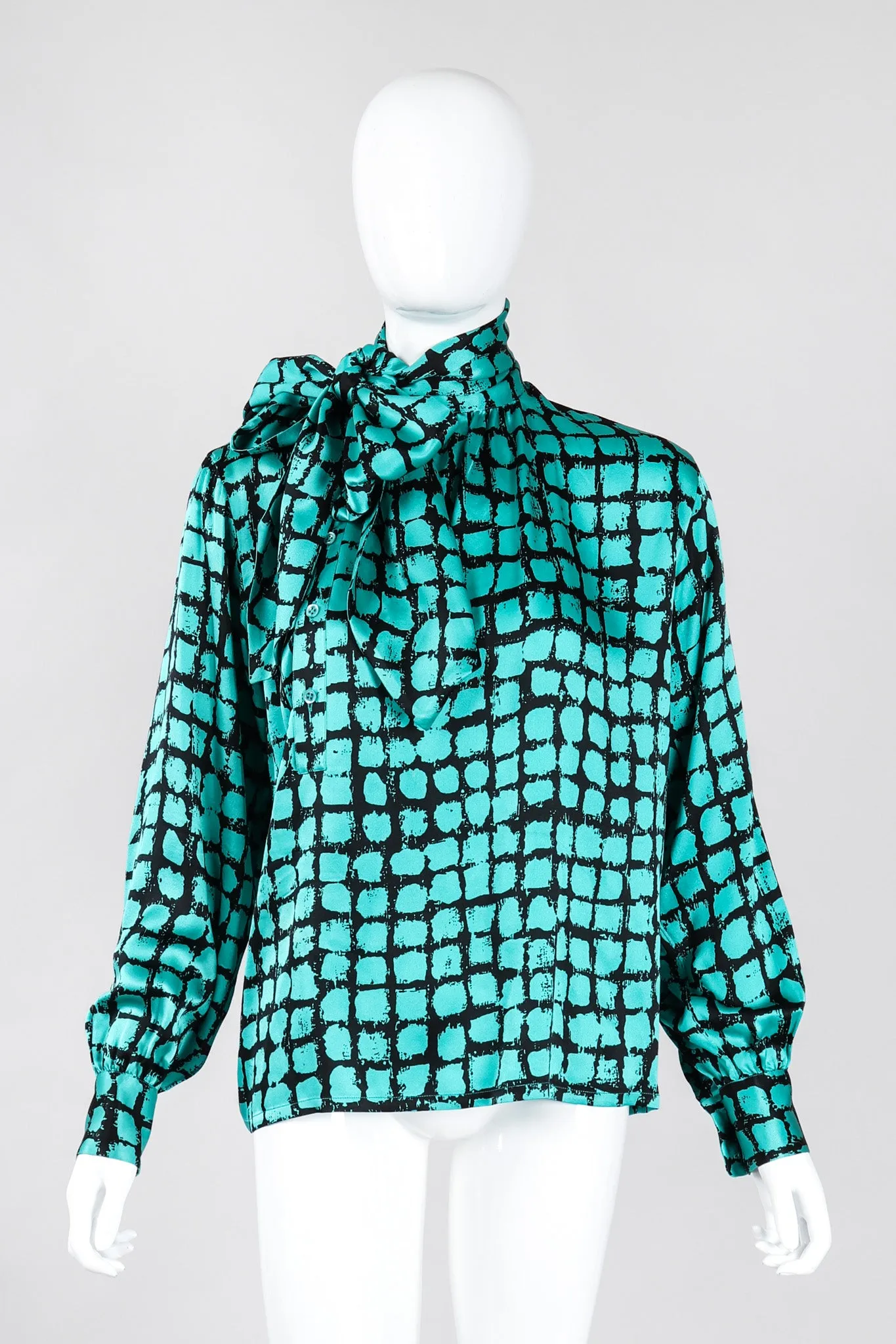 Graphic Silk Bow Blouse & Tie