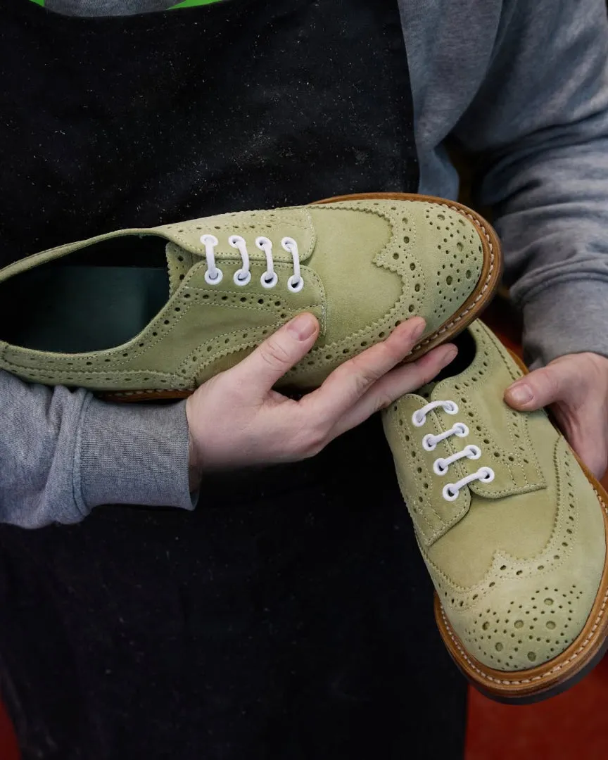 Green Italian Suede Leather Brogue Wingtip Round Toe Goodyear Welted Oxfords - Formal Shoes