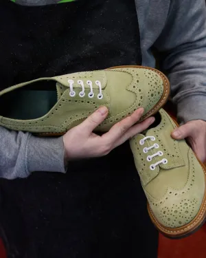 Green Italian Suede Leather Brogue Wingtip Round Toe Goodyear Welted Oxfords - Formal Shoes