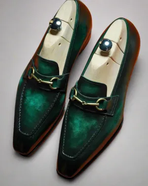 Green Patina Finish  Emeric Leather Loafers - Loafers Shoes