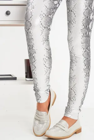 Grey Shimmer Snake Effect Front Loafers - Tammy