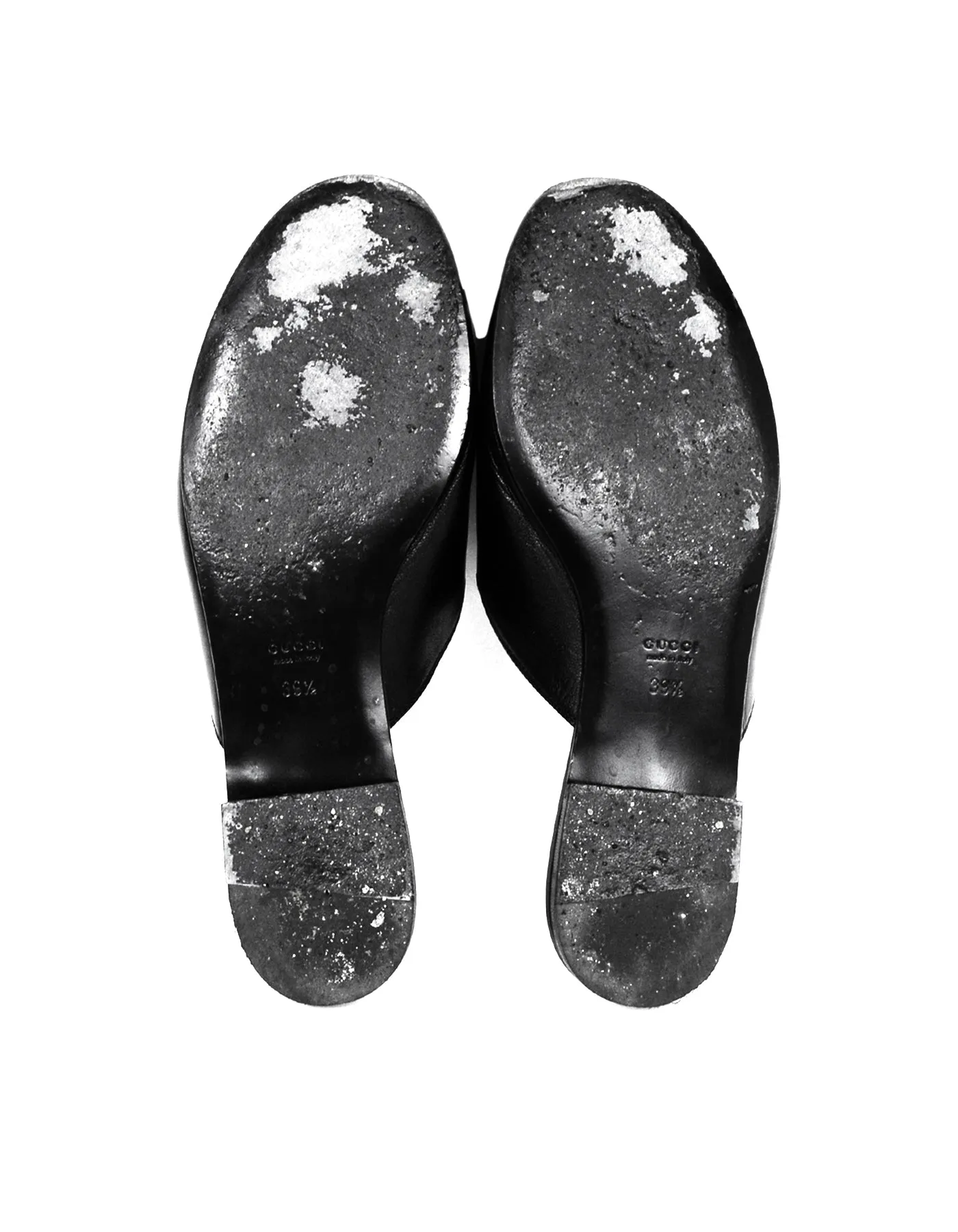 Gucci Black Leather Horsebit Peep-Toe Slides sz 39.5