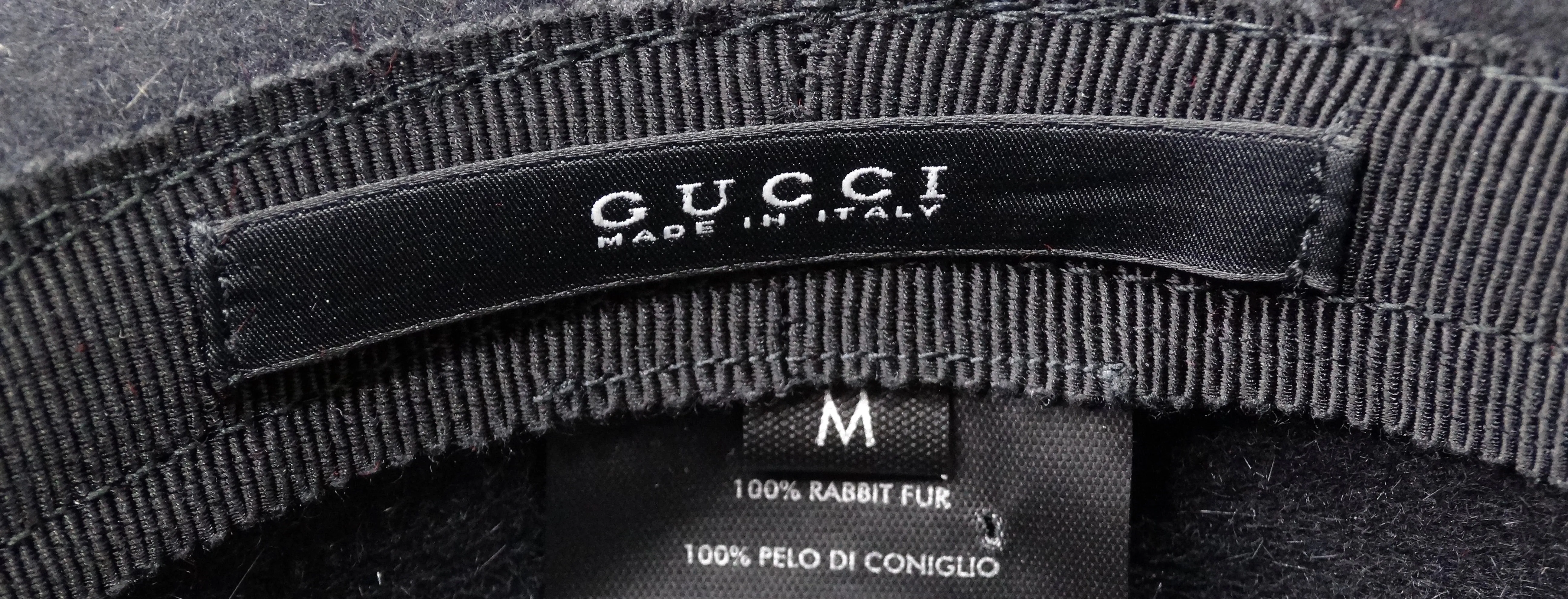 Gucci Black Rabbit Fur Logo Charm Hat