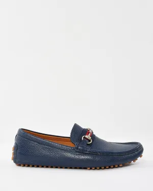 Gucci Navy Blue Soft Leather Horsebit Loafers - 8.5 MEN