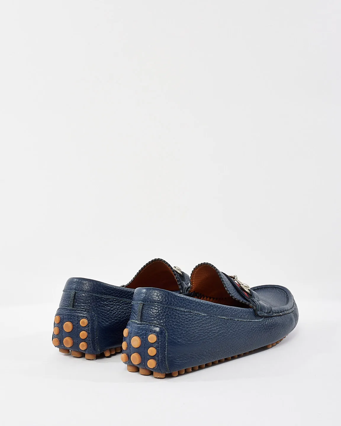 Gucci Navy Blue Soft Leather Horsebit Loafers - 8.5 MEN