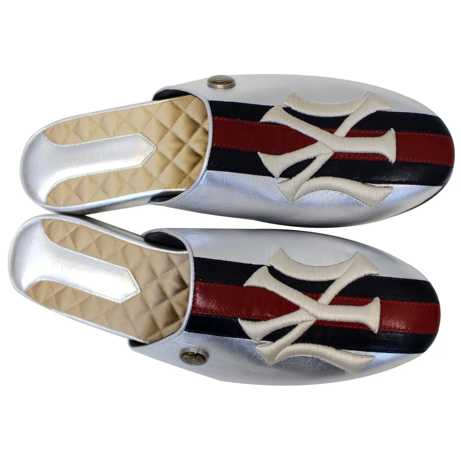 GUCCI NY Yankees Metallic Leather Slipper Mules US 10.5