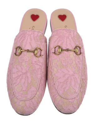 Gucci Princetown Pink Lace Leather Horsebit Mules