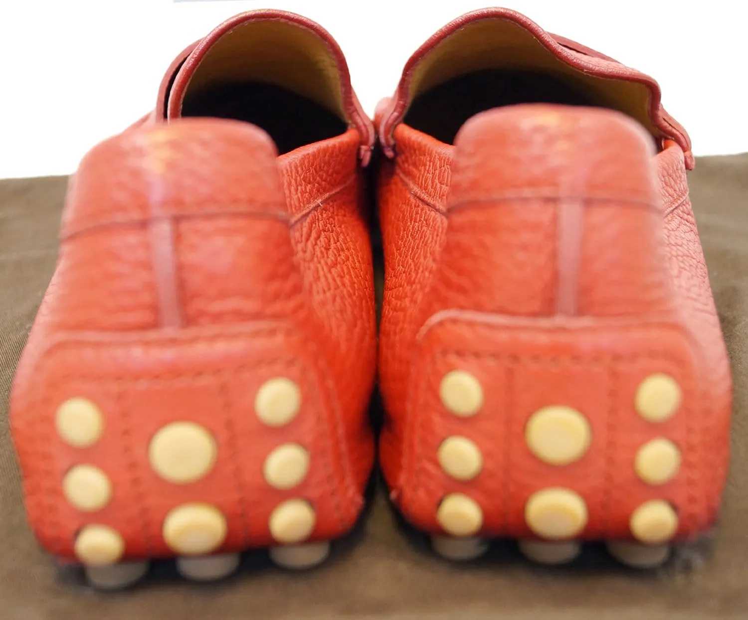 GUCCI Trademark Logo Drivers Loafers Shoes Red Size 10.1/2