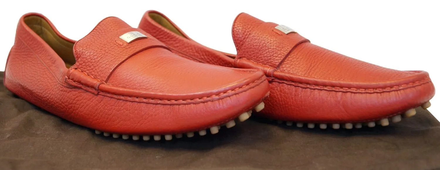 GUCCI Trademark Logo Drivers Loafers Shoes Red Size 10.1/2