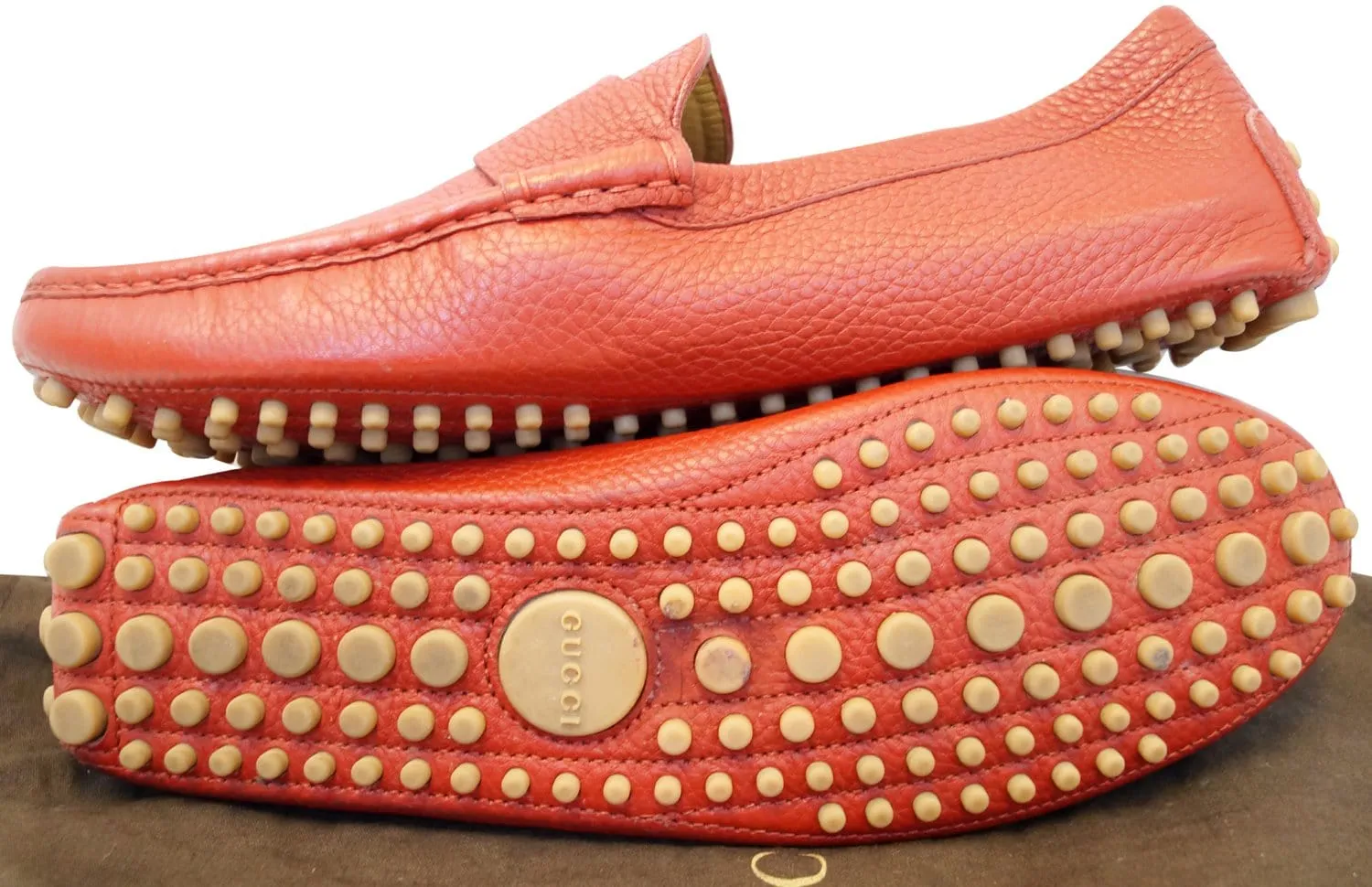 GUCCI Trademark Logo Drivers Loafers Shoes Red Size 10.1/2