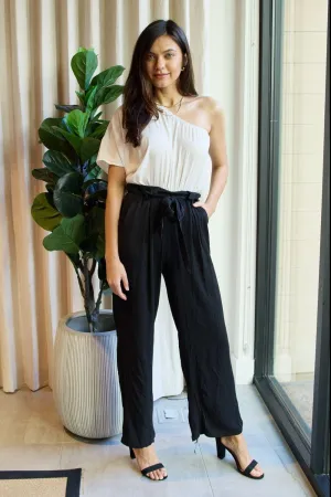 Hazel Blues® | One-Shoulder Jumpsuit in White/Black