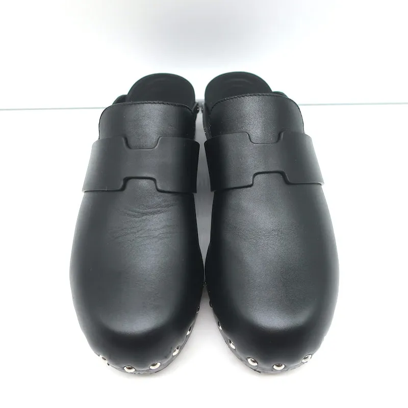 Hermes Calya Clog Mules Black Leather Size 37