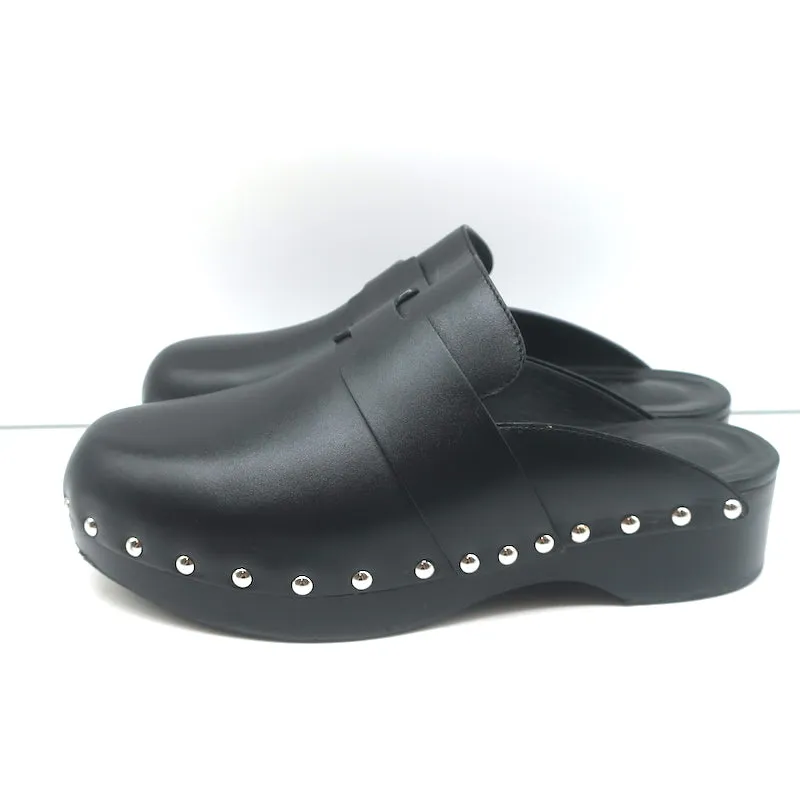 Hermes Calya Clog Mules Black Leather Size 37