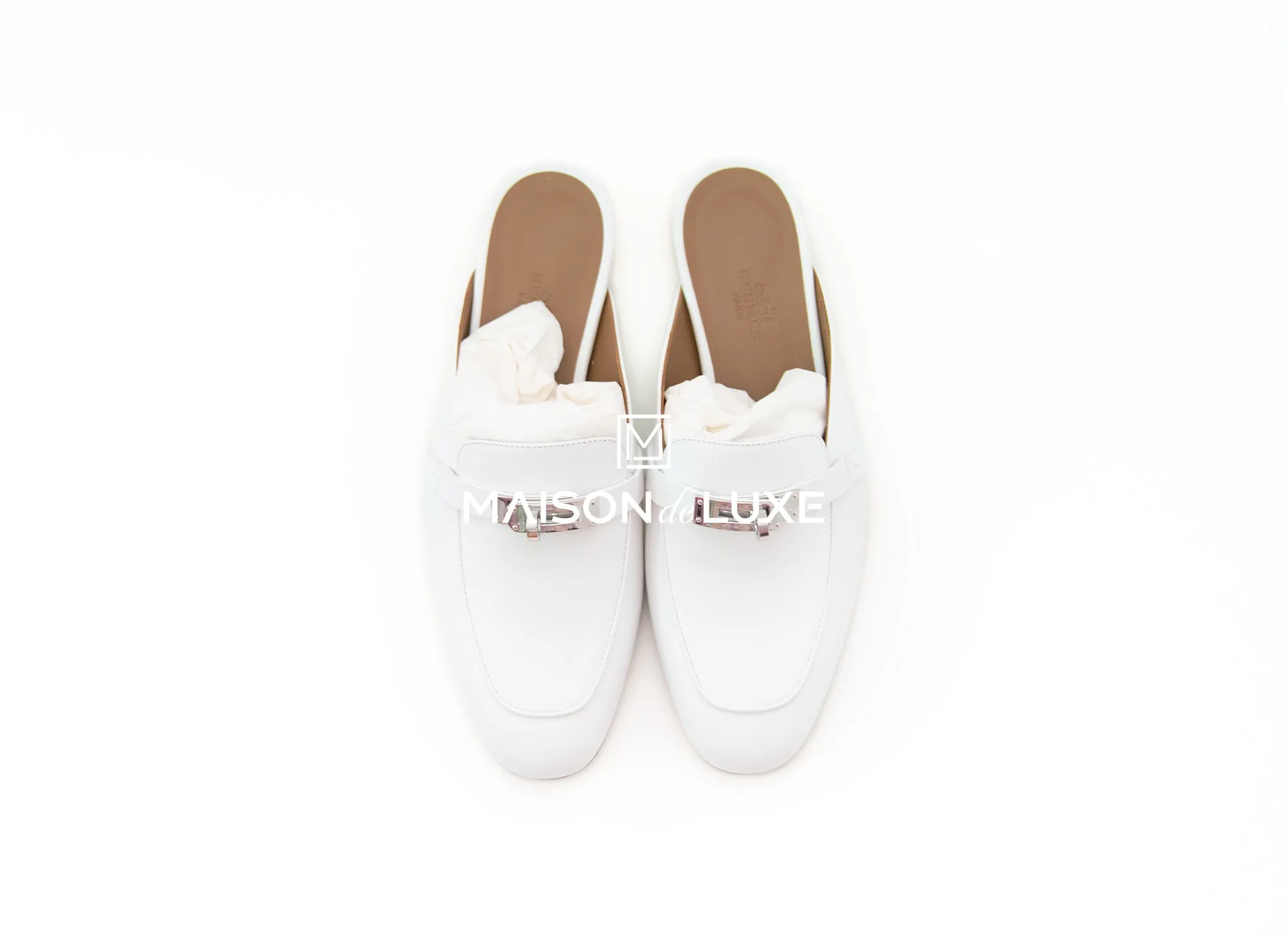 Hermes Women's White OZ Kelly Mules 37