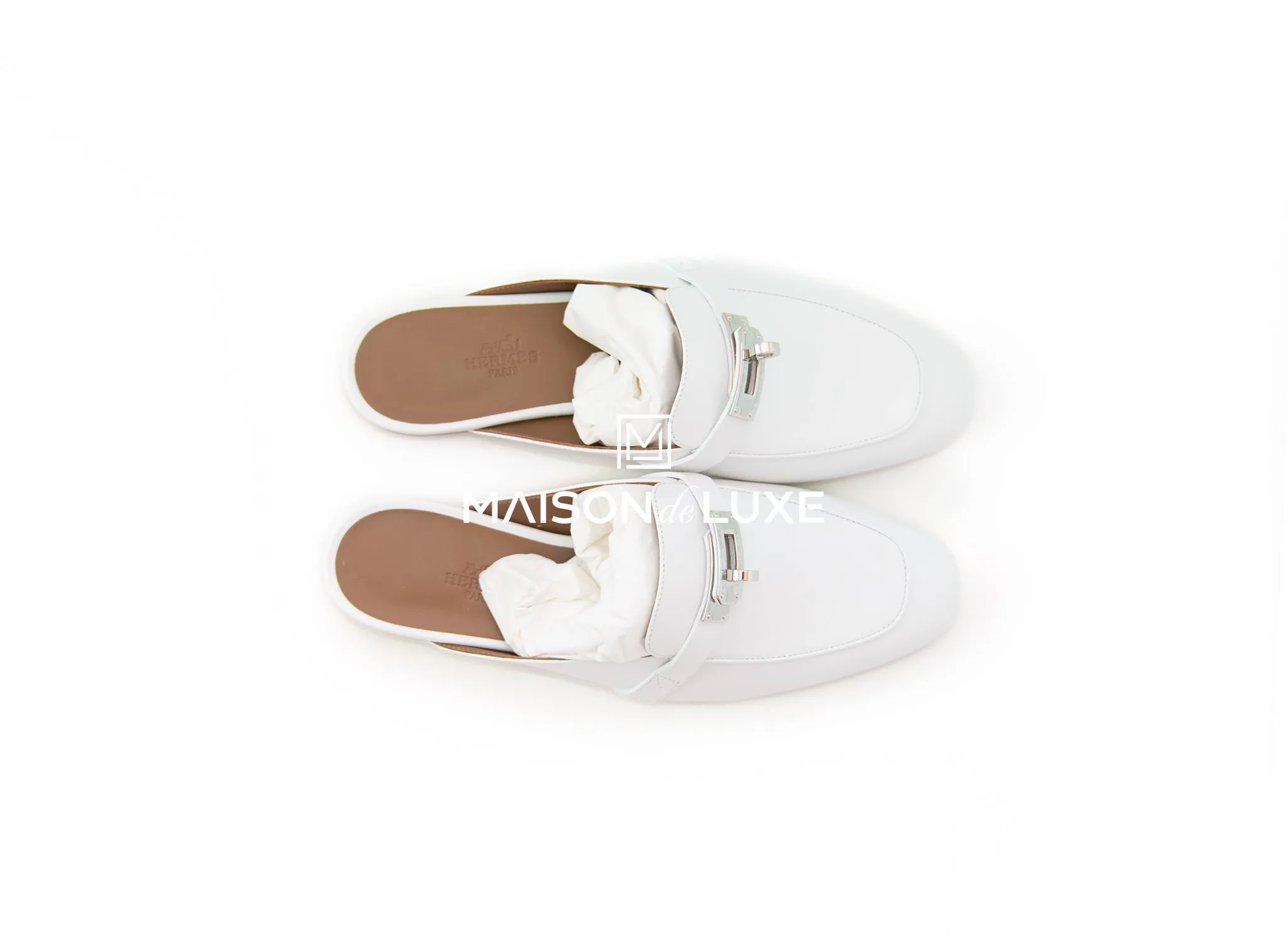 Hermes Women's White OZ Kelly Mules 37