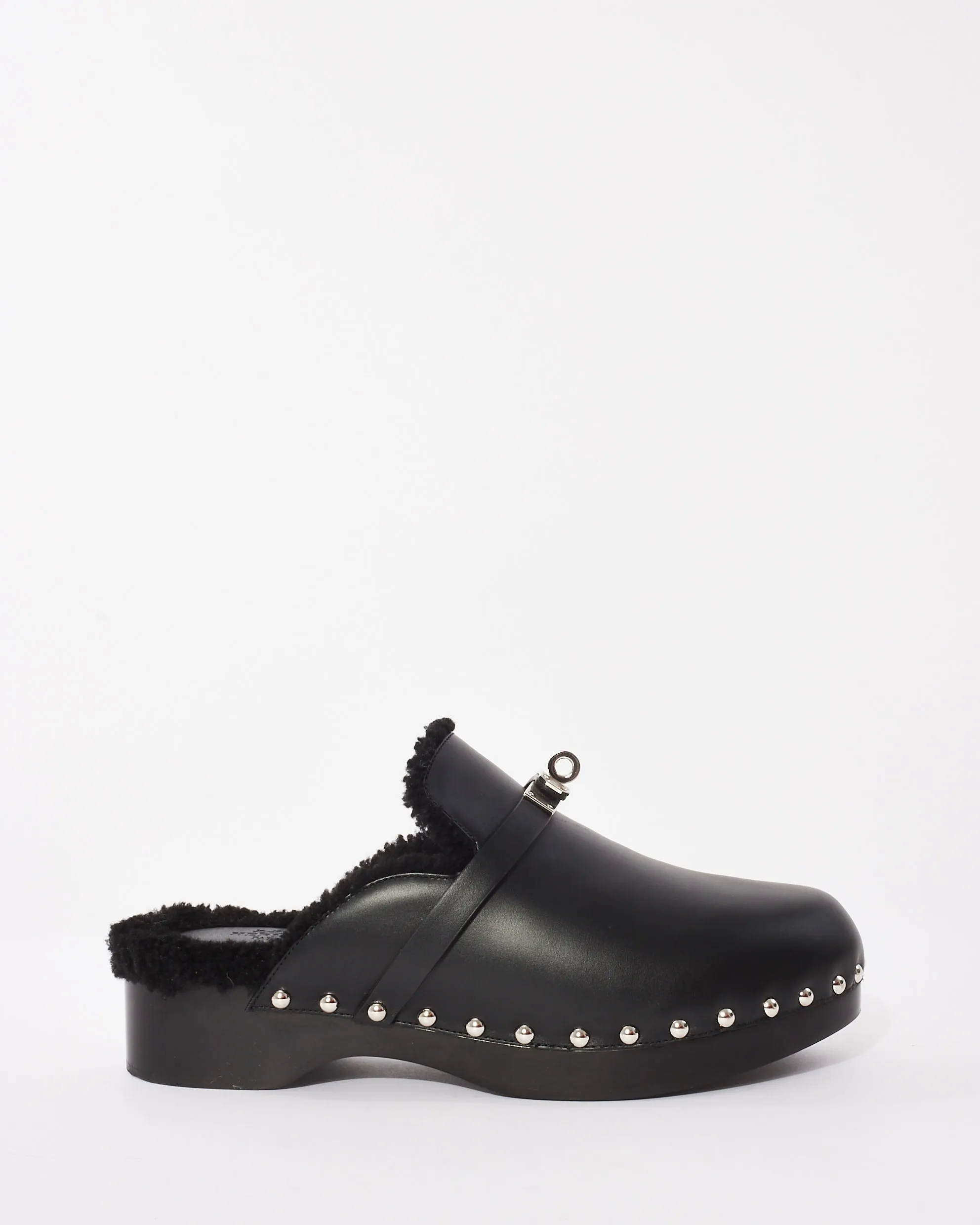 Hermès Black Leather & Shearling Carlotta Mules - 39