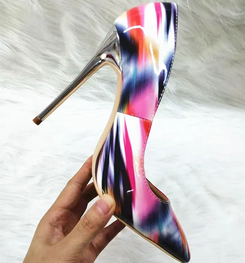 High-heels with Colorful Patterns Fashion Women Party Shoes
