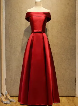 High Quality Wine Red Satin Simple Floor Length Bridesmaid Dress, Red Prom Dress