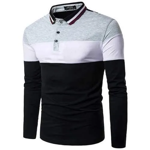 Hit Color Long Sleeve Casual Golf Shirt