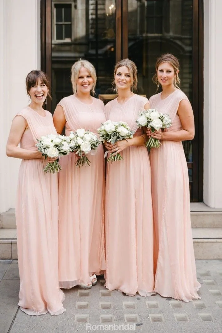 Hot selling Floor-length chiffon Round neck sleeveless simple cheap Bridesmaid Dresses, BD0457