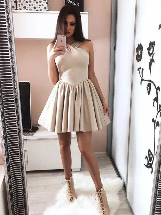 Hot Selling Sleeveless Simple Short Homecoming Dresses With Pleats, HD0452