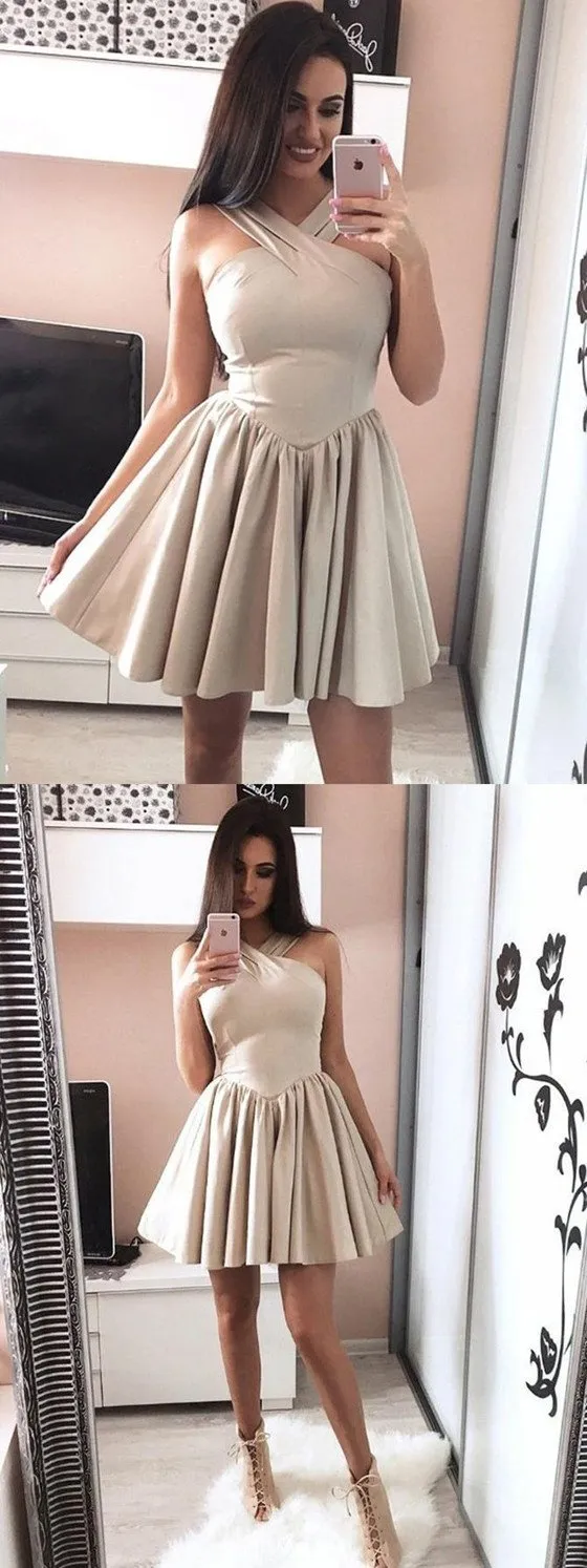 Hot Selling Sleeveless Simple Short Homecoming Dresses With Pleats, HD0452
