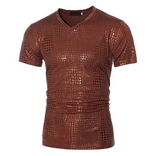 Hot Stamping V-neck Casual T Shirt