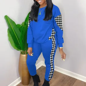 Houndstooth Print Long Sleeve Top & Pants Set