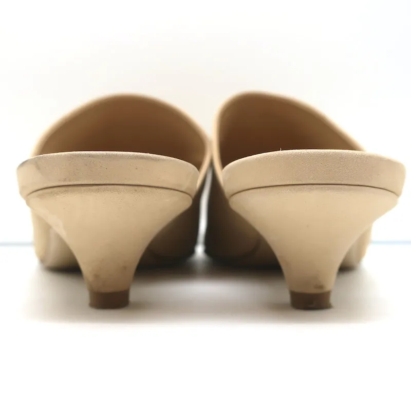 Jenni Kayne Kitten Heel Mules Beige Oiled Leather Size 36