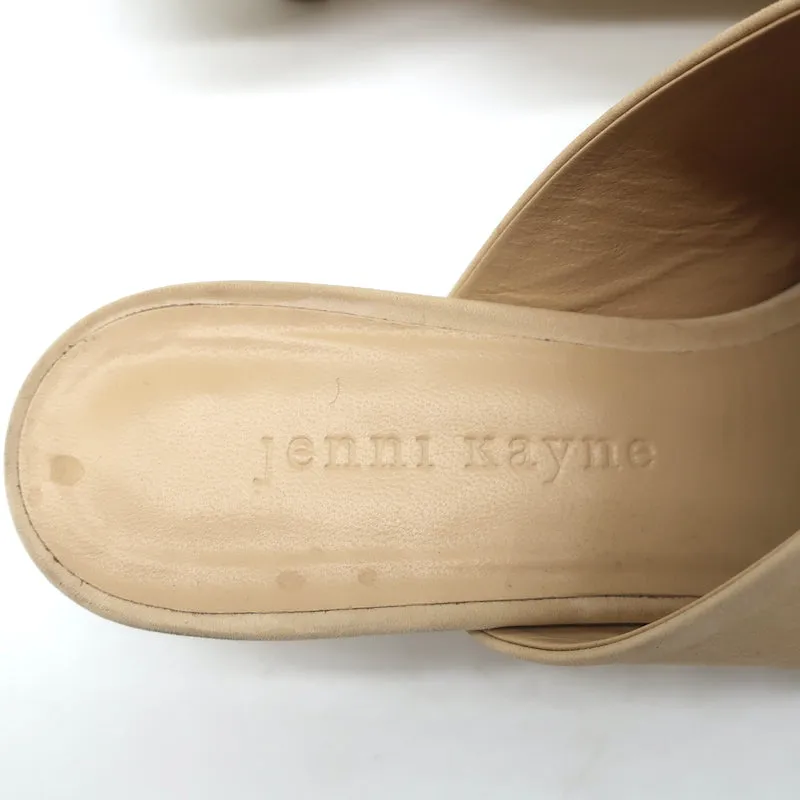 Jenni Kayne Kitten Heel Mules Beige Oiled Leather Size 36