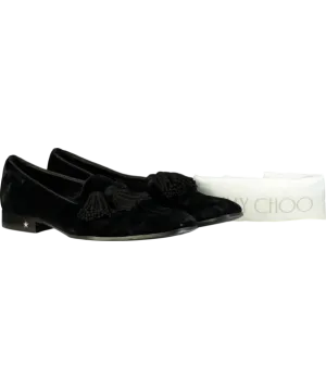 Jimmy Choo Black Foxley Velvet Slip-on Loafers With Tassel UK 8 EU 42 👞