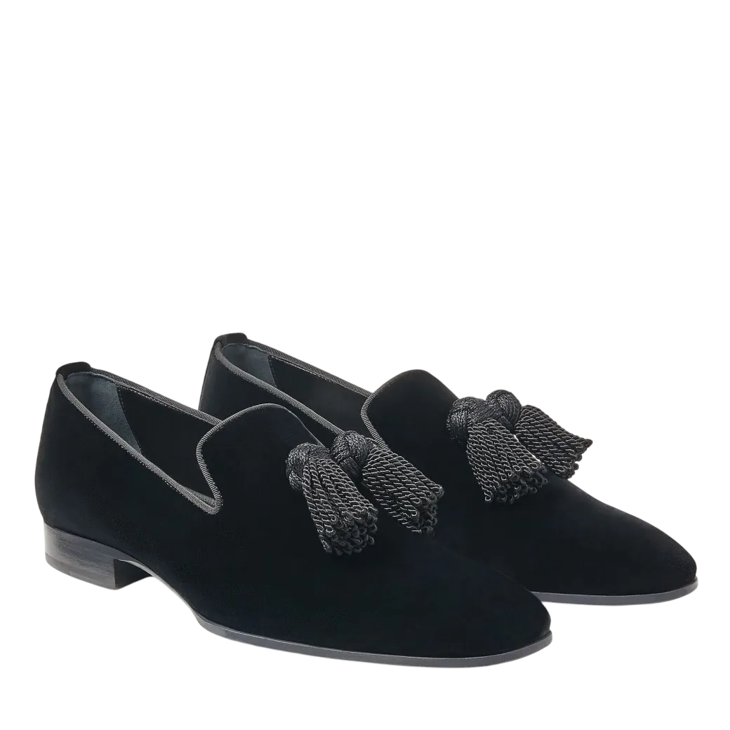 Jimmy Choo Black Foxley Velvet Slip-on Loafers With Tassel UK 8 EU 42 👞
