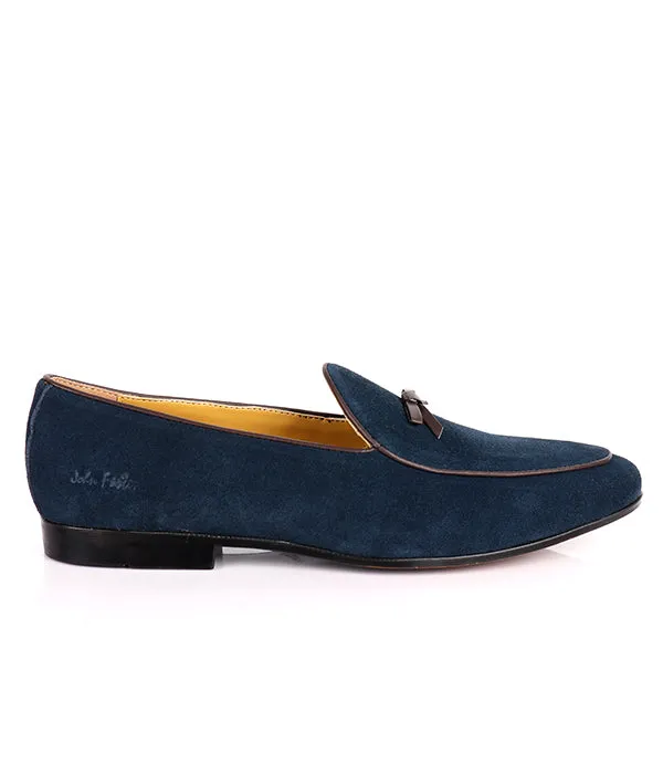 John Foster Bow Design Suede Loafers | Navy Blue