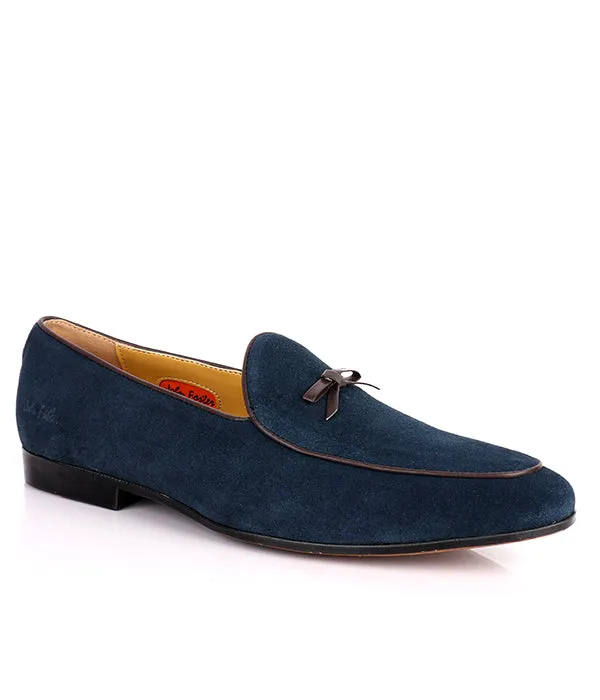 John Foster Bow Design Suede Loafers | Navy Blue