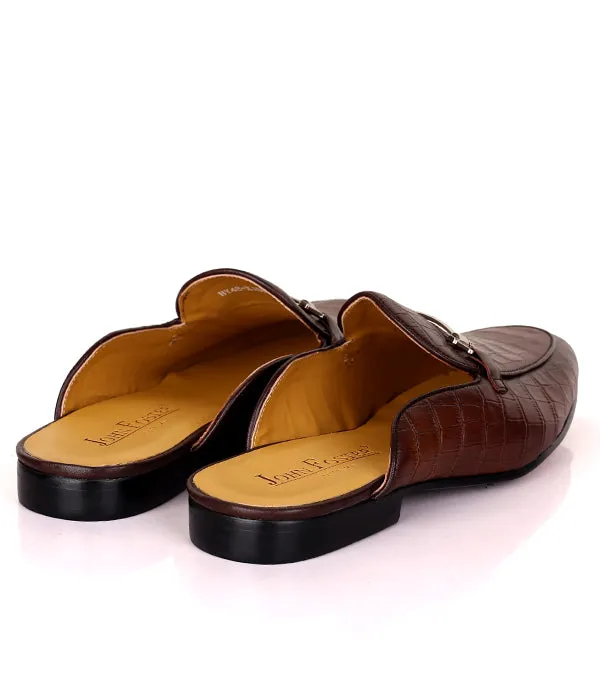 John Foster Crocs Design Horsebit Leather Shoe|Brown