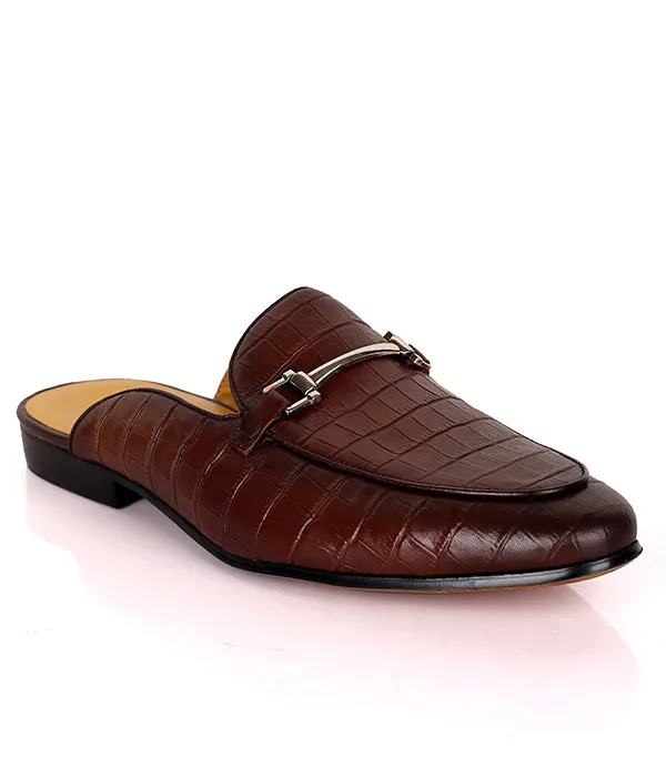 John Foster Crocs Design Horsebit Leather Shoe|Brown
