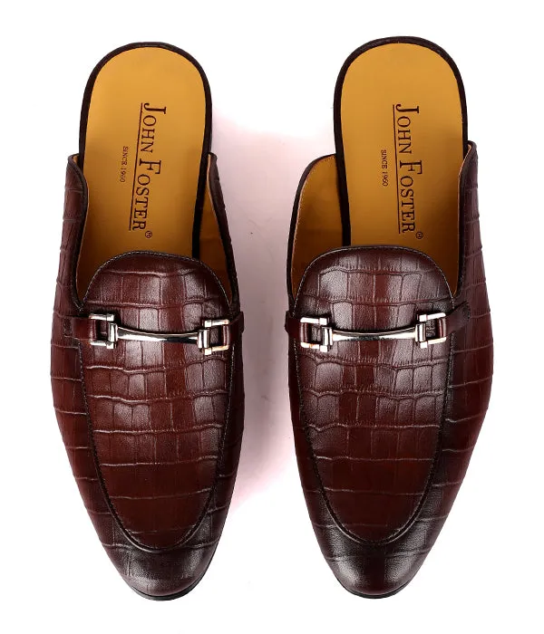 John Foster Crocs Design Horsebit Leather Shoe|Brown