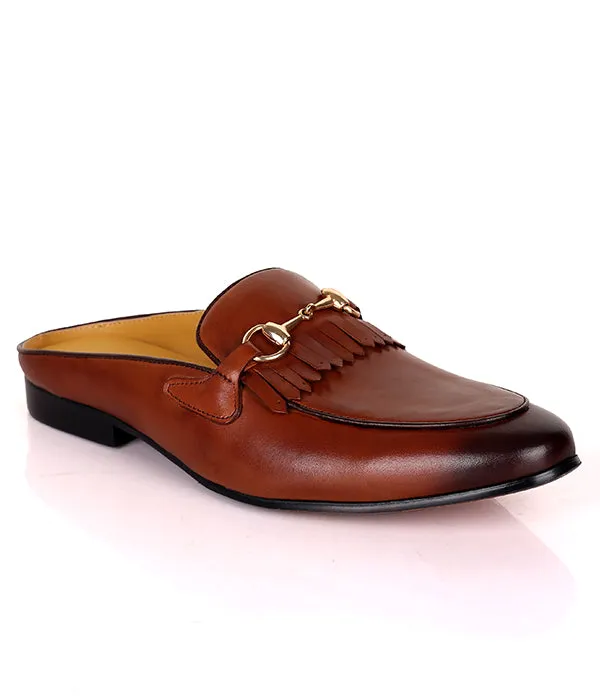 John Foster Kiltie Horsebit Leather Mule|Brown
